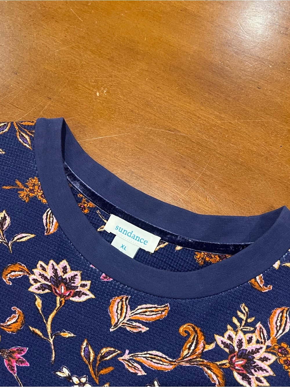 Sundance Loretta Cobalt Blue Floral Long-Sleeve Waffle Thermal XL Crewneck Boho - Picture 5 of 16